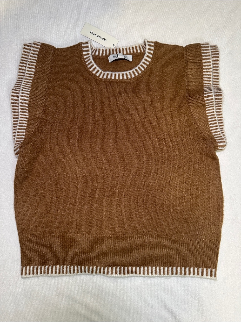 NWT Francesca’s Brown Cream Flutter Sleeve Sweater Top Size S